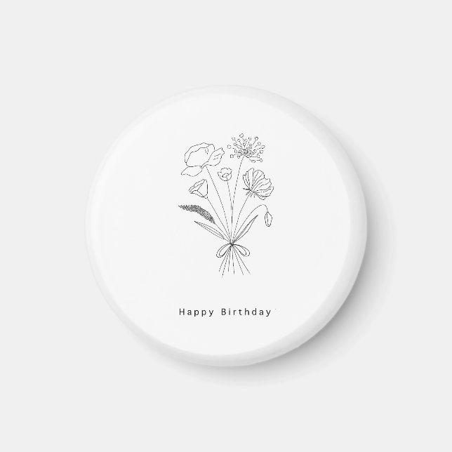 Aimant de bouquet d'anniversaire. noir & blanc (Devant)