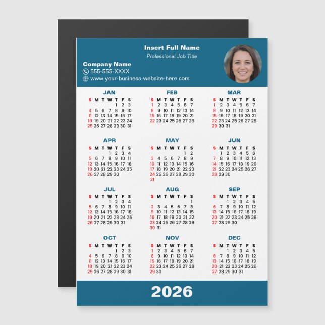 Aimant de calendrier 2026 pour entrepreneur (Devant / Derrière)