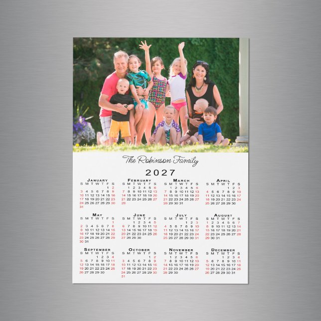 Aimant de calendrier 2027 avec photo et nom person (Customizable Photo Name 2027 Calendar Magnet in situ)