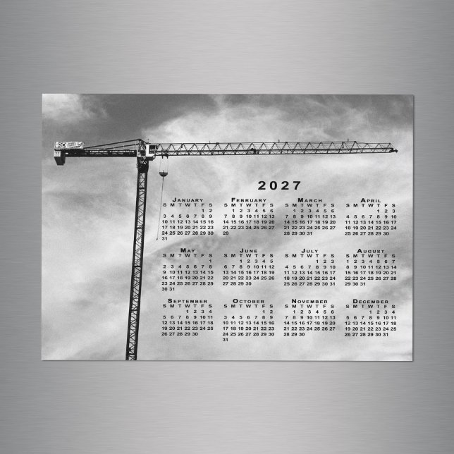 Aimant de calendrier 2027 de grue de construction  (Chic Construction Crane Photo 2027 Calendar Magnet in situ)