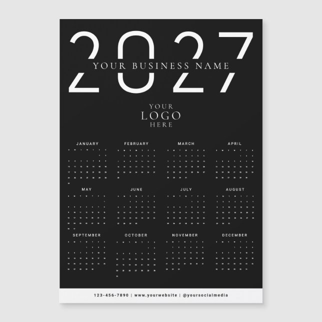 Aimant de calendrier d'affaires moderne 2027 noir  (Devant)