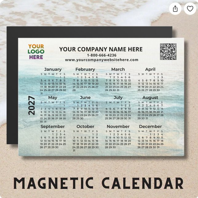 Aimant de calendrier océanique QR Logo Nom de l'en (Créateur téléchargé)