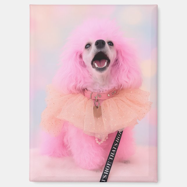 Aimant de caniche rose, cadeau de caniche rose (Recto)