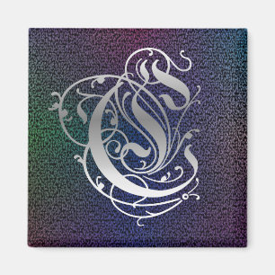 Aimant de carré sur noir de monogramme de C