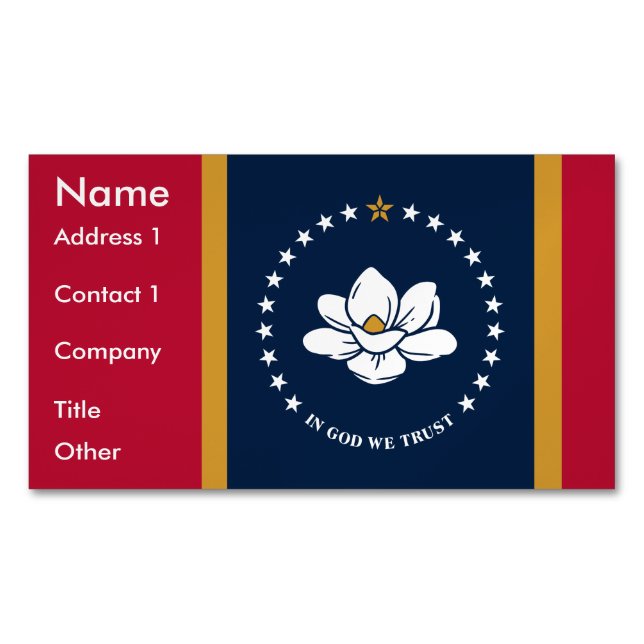 Aimant de carte de visite avec drapeau du Mississi (devant)