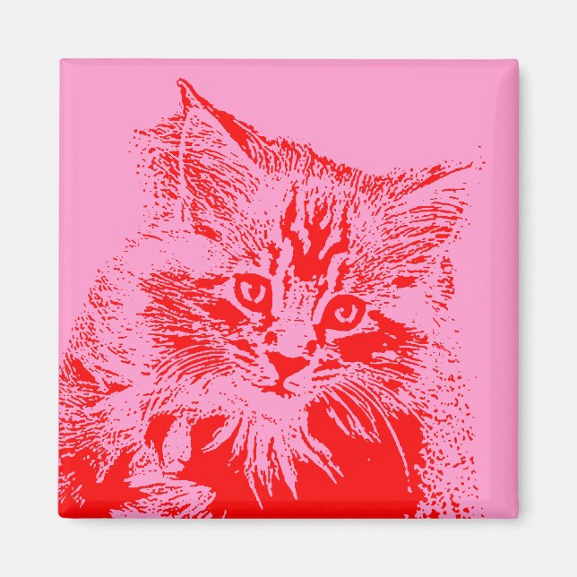 Aimant de chat rose et rouge (Devant)