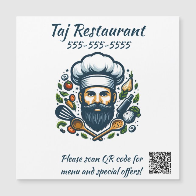 Aimant de code QR de restaurant de chef modifiable (Devant)