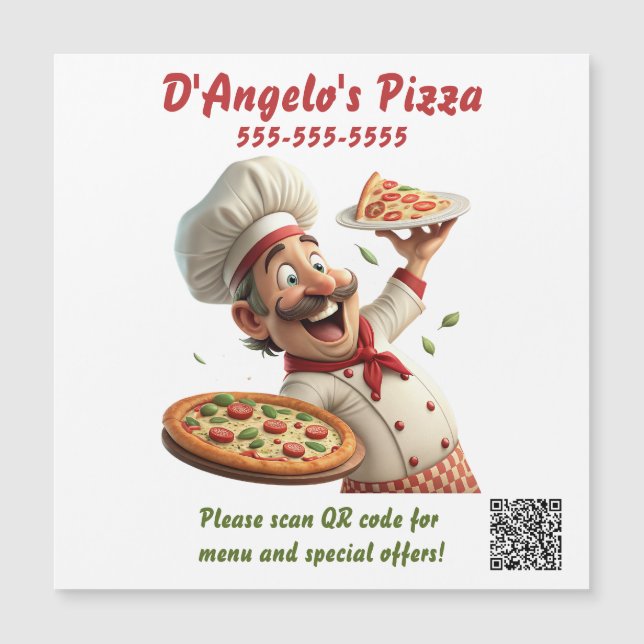 Aimant de code QR de restaurant de pizza modifiabl (Devant)
