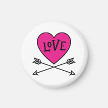 Aimant de cœur rose aux arcs de Cupidon AMOUR