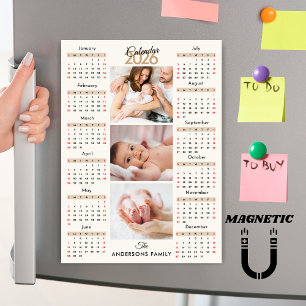 Aimant de collage photo Calendrier 2026 Beige Noir