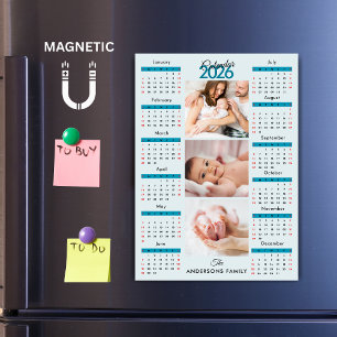Aimant de collage photo calendrier 2026 bleu noir 
