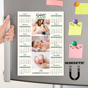 Aimant de collage photo de calendrier 2026 vert no
