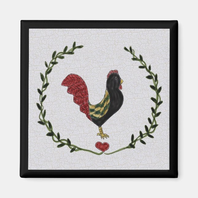 Aimant de coq d'art populaire et de guirlande de c (Devant)