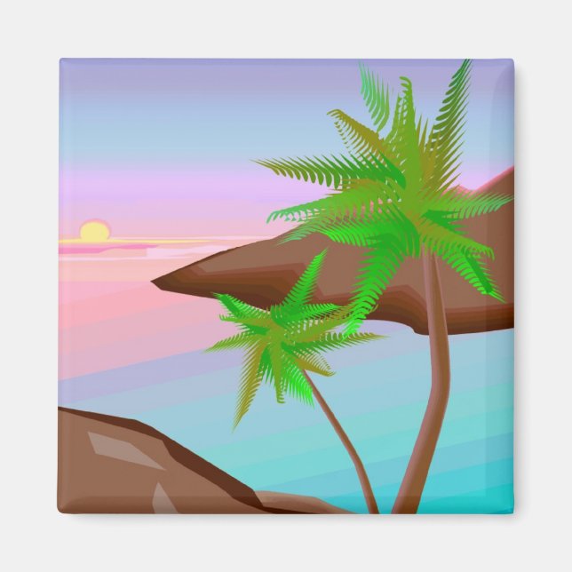 Aimant de coucher de soleil sur l'île tropicale (Devant)