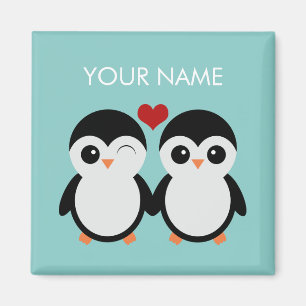Aimant de couple de pingouins personnalisable