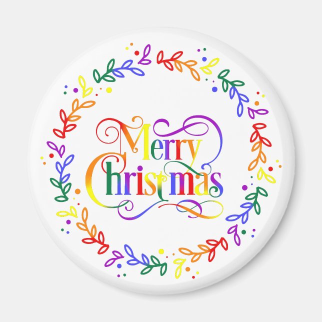 Aimant de couronne de Noël arc-en-ciel joyeux (Devant)