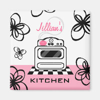 Aimant de cuisine moderne rose et noir rétro