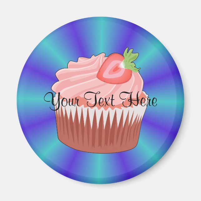 Aimant de cupcake aux fraises (Devant)