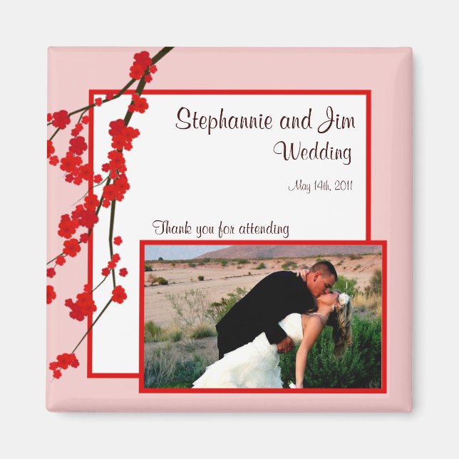 Aimant de déclaration 2"x2" Fleur de cerisier roug (Devant)