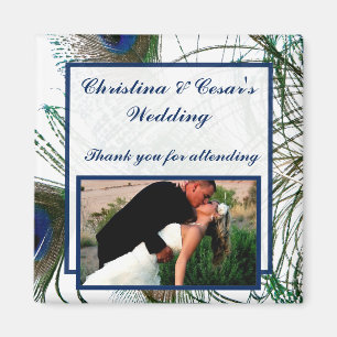 Aimant de déclaration 2"x2" Plumes de Paon Bleu/Ve