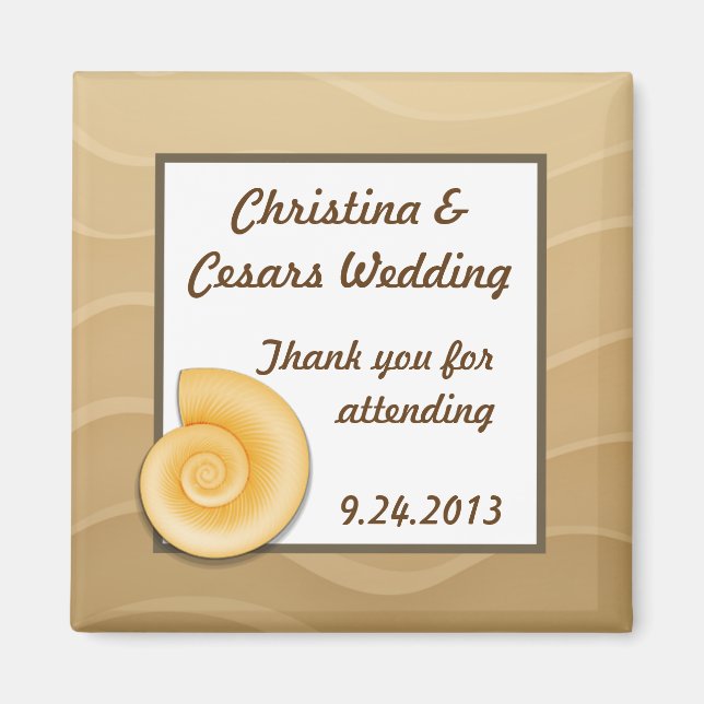 Aimant de déclaration 5cmx5cm Coquillages sur plag (Devant)