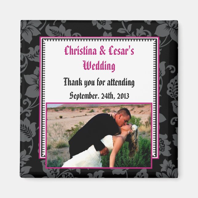 Aimant de déclaration 5x5 cm Noir Floral Rose Chau (Devant)