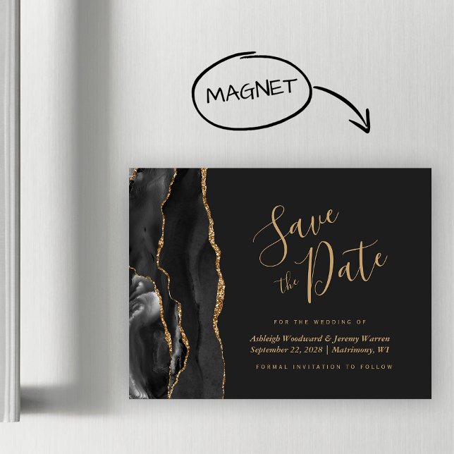 Aimant de Faire-Part de Mariage Agate Or Noir (Créateur téléchargé)