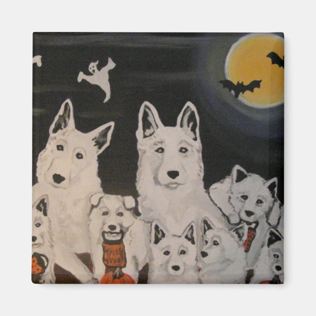 Aimant de famille Halloween Chien blanc (Devant)