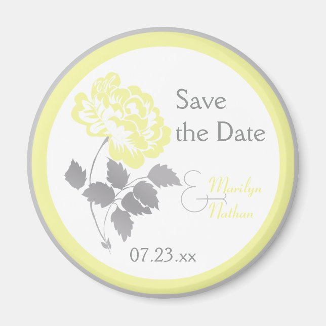 Aimant de Faveur de Mariage Blanc avec Pivoine Jau (Devant)