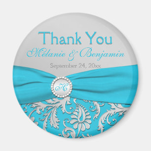 Aimant de faveur de mariage damassé de turquoise