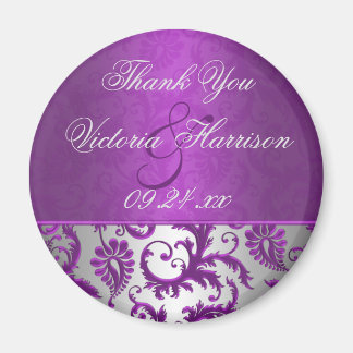 Aimant de faveur de mariage en damas argent et vio