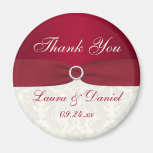 Aimant de faveur de mariage en damas rouge et ivoi