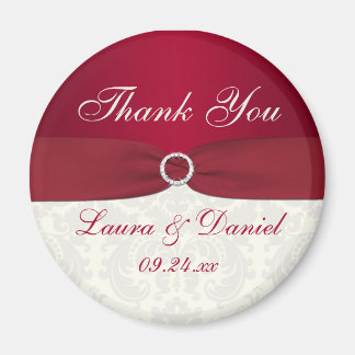Aimant de faveur de mariage en damas rouge et ivoi