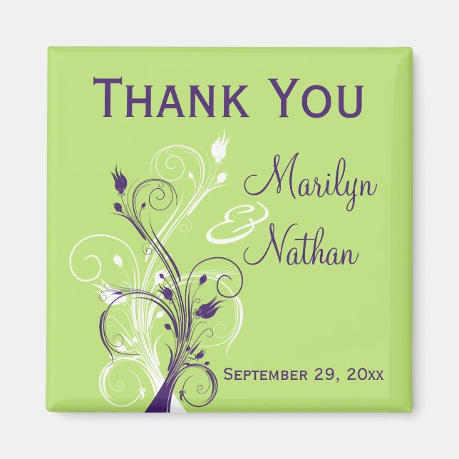 Aimant de Faveur de Mariage Floral Violet Vert Bla (Devant)