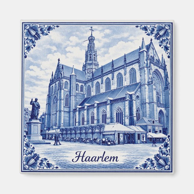 aimant de Haarlem église style Delft Blue (Devant)