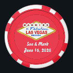 Aimant de jeton de poker marié à Las Vegas<br><div class="desc">Grand aimant rond de jeton de poker marié à Las Vegas. Personnalisez facilement le texte avec le modèle de formulaire.</div>