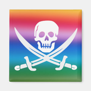 Aimant de Jolly roger de pirate arc-en-ciel