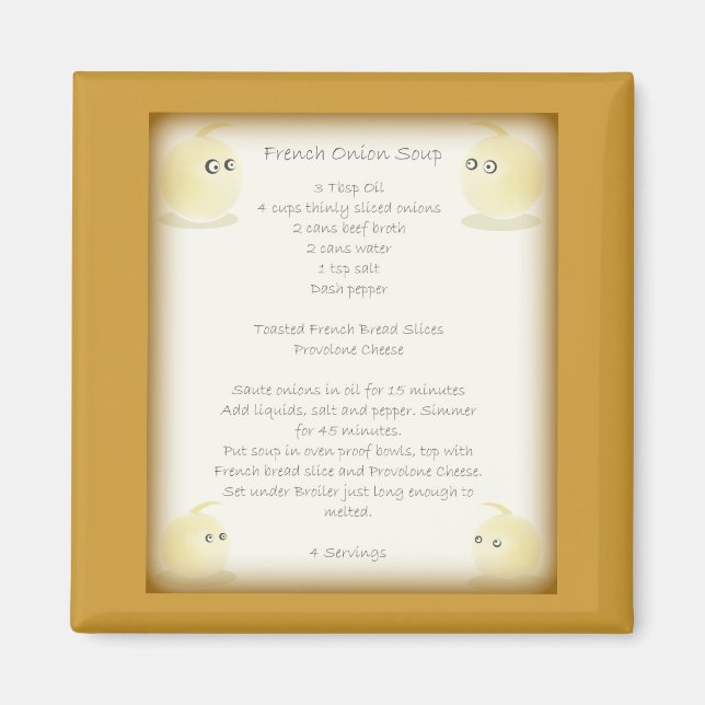 Aimant de la recette de soupe d'oignon française (Devant)