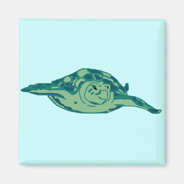 Aimant de la tortue de mer de honu vert bleu (Devant)