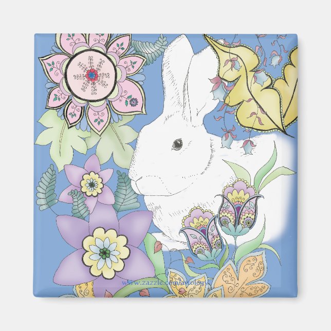 Aimant de lapin bleu (carré) (Devant)