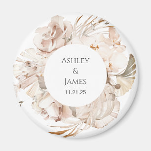 Aimant de mariage fleuri beige personnalisé