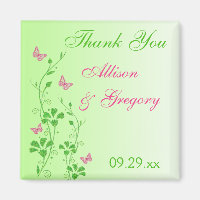 Aimant de mariage papillon floral rose et vert