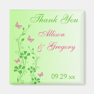 Aimant de mariage papillon floral rose et vert