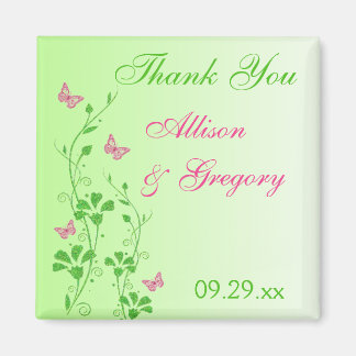 Aimant de mariage papillon floral rose et vert