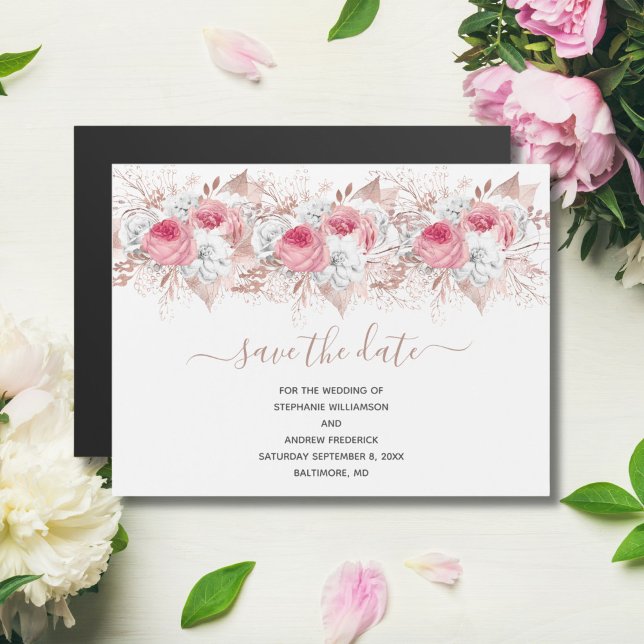 Aimant de mariage rose blanc or rose Save The Date (Créateur téléchargé)