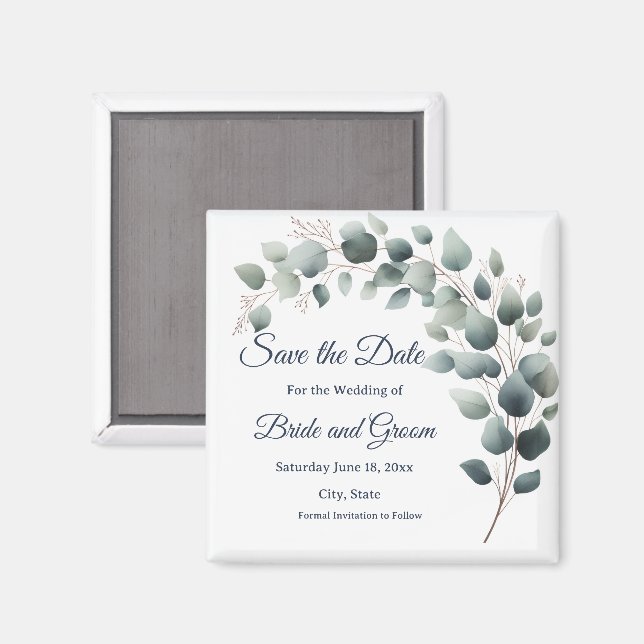 Aimant de mariage simple Eucalyptus pour annoncer  (Recto/Verso)
