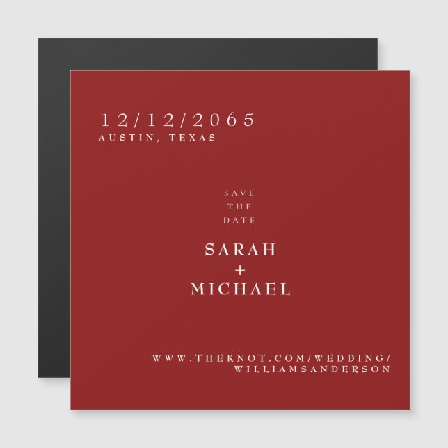 Aimant de mariage simple rouge rubis, Date à reten (Devant / Derrière)