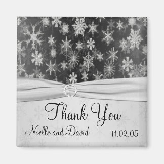 Aimant de Merci de flocons de neige noir et argent