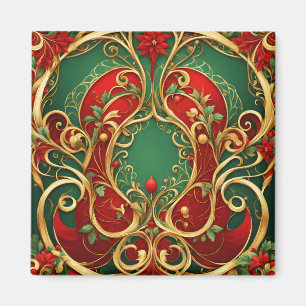 Aimant de Noël à fleurs rouges et vertes