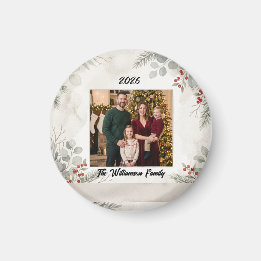 Aimant de Noël avec photo de famille et verdure bl